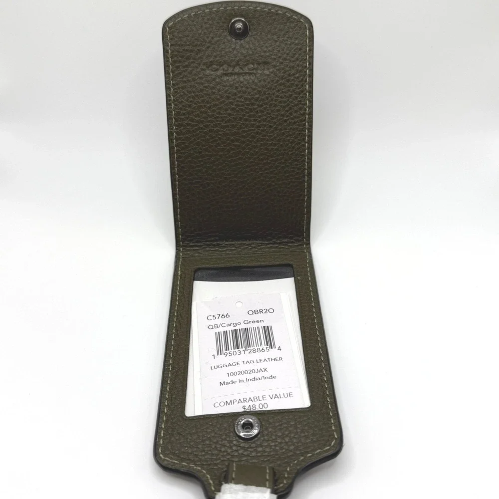 Coach C5766 Cargo Green Pebbled Leather Luggage Tag Travel ID Holder NWT